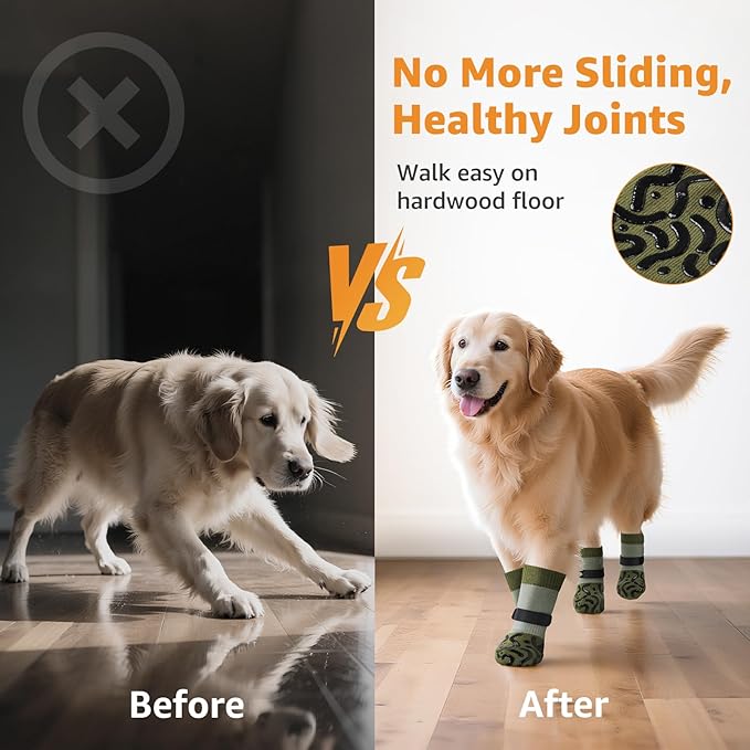 Double Sides Non-Slip Dog Socks to Prevent Licking Paws - Strong Traction for Paw Protector, Senior Dogs, Hardwood Floors, Dog Booties with Grippers - Size Medium-PawvioPets