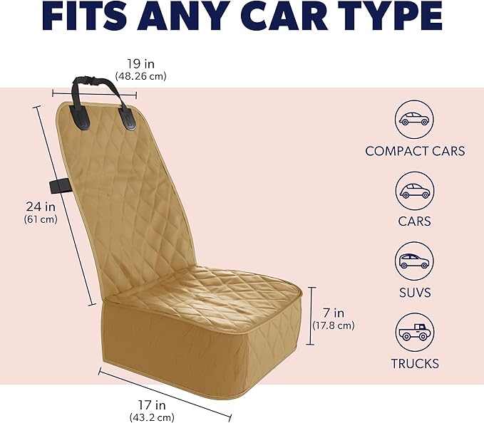Active Pets Dog Car Seat Cover, Waterproof Front Seat Protector for SUV Truck Sedan, Pet Safety Travel Comfort System with Universal Fit, Beige-PawvioPets