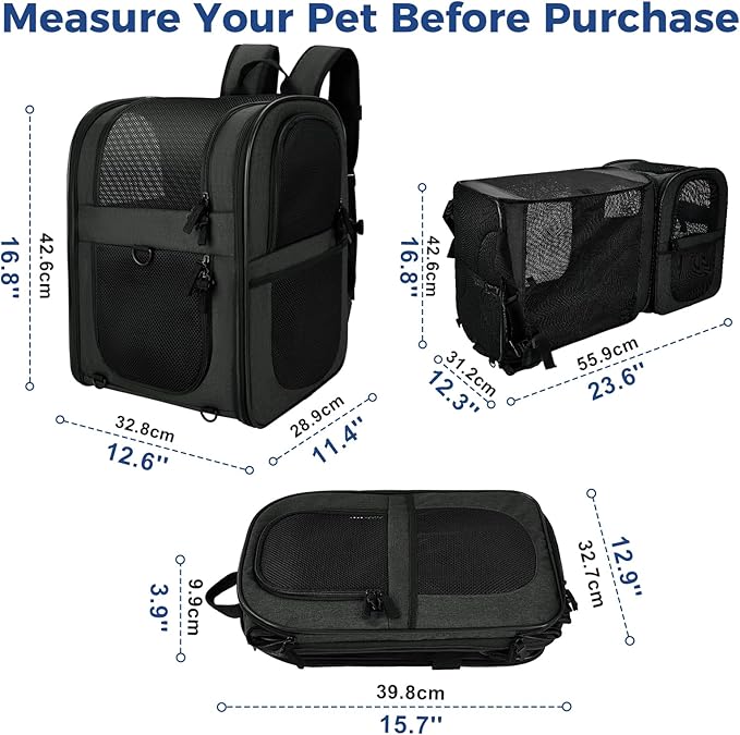 Apollo Walker Pet Carrier Backpack for Large/Small Cats and Dogs, Puppies, Safety Features and Cushion Back Support for Travel, Hiking, Outdoor Use (Black-Expandable)-PawvioPets