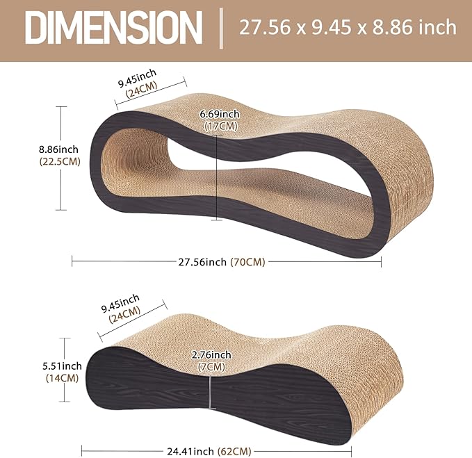 2 in 1 Cat Scratcher Cardboard Lounge Bed, Cat Scratching Post, Durable Board Pads Prevents Furniture Damage,Large,Brown-PawvioPets