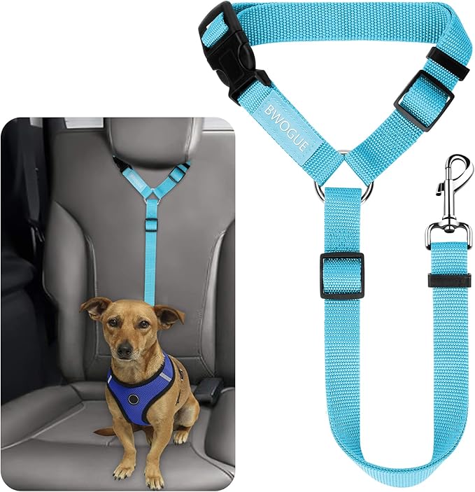 BWOGUE Pet Dog Cat Seat Belts, Car Headrest Restraint Adjustable Safety Leads Vehicle Seatbelt Harness (1 Pack)-PawvioPets