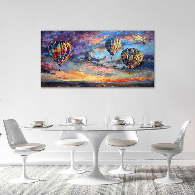 Extra Large Wall Art Hot Air Balloons Canvas Living Room Pictures Framed Prints Colorful Oversize Wall Decor Animal Painting Artwork for Bedroom Dining Home 60"x30"-PawvioPets