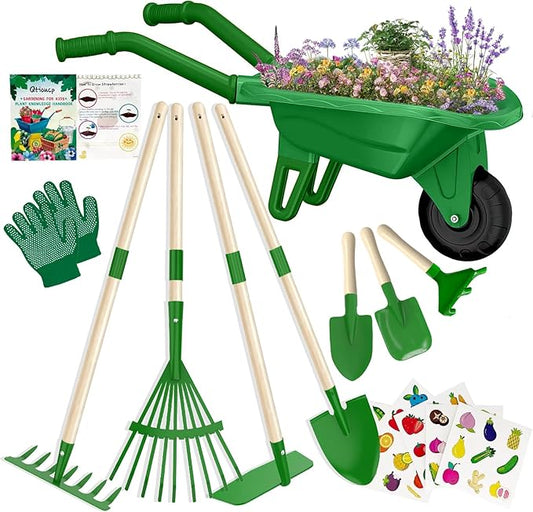 Kids Gardening Tools Outdoor Toys Set Backyard Play with Wheelbarrow Educational STEM Learning Pretend Toys Outdoor Indoor for Toddlers Kids Boys Girls-PawvioPets