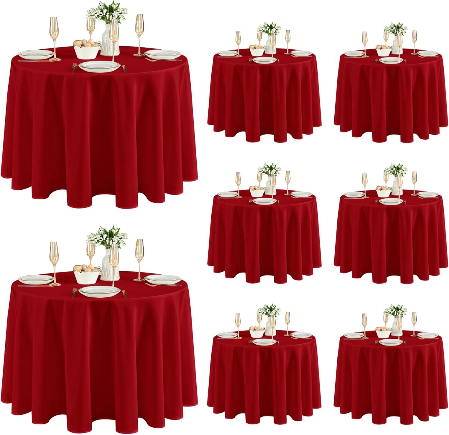Fitable 8 Pack Round Tablecloths: Stain Resistant Wrinkle Free Circle Table Clothes, Washable Reusable Polyester Table Covers for Wedding Christmas Party Birthday Banquet Reception(Red, 120 Inch)