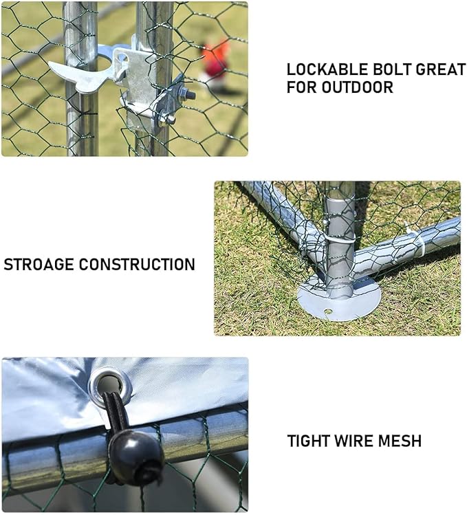 1.26’’ Large Metal Chicken Coop Walk in, Chicken Pen for Chickens, Outdoor Chicken Runs Coops Dog Kennel, Spire Roofed Chicken Runs for Yard with Anti-Ultraviolet Cover(9.8’Lx6.6’Wx6.4’H)-PawvioPets