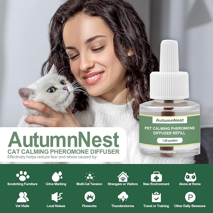 Cat Calming Pheromone Diffuser Refills, 4 Pack 48ml, Helps Relieve Cat Anxiety, Reduce Stress, Aggression, Fighting, Spraying, Scratching, Supports Cats During Vet Visits, Travel, Multi-Cat Homes-PawvioPets