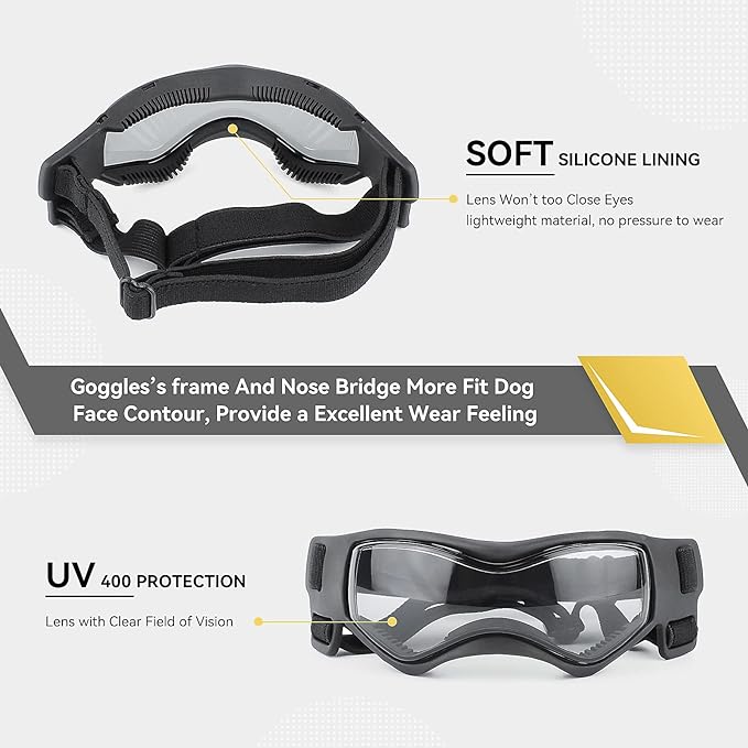 Dog Goggles Dog Sunglasses for Medium Breed UV Protection Windproof with Adjustable Head Straps Chin Straps for Ride Car/Hiking Travel/On Beach-Black-PawvioPets