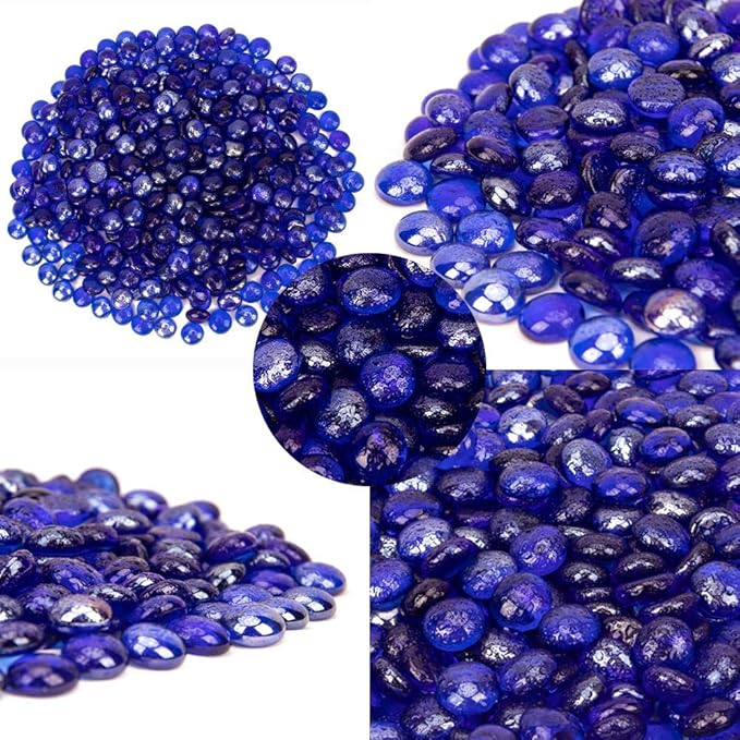 18 LB Fire Glass Beads Fireglass Drops for Gas Fire Pit Fireplace Cobalt Blue Luster Reflective Decorative Glass Gems Rocks Pebbles Stone for Vase Fillers Aquarium Fish Tank Decoration (Cobalt Blue)-PawvioPets