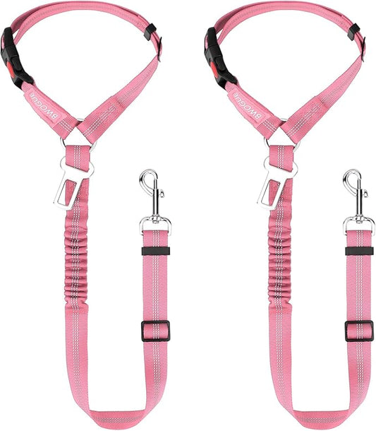BWOGUE 2 Piece Dog Seat Belt for Car with Elastic Bungee Buffer Safety Seatbelt Car Headrest Restraint Wear Adjustable Metal Buckle Harness in Vehicle Travel for Pet-PawvioPets