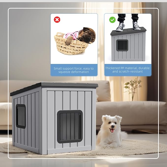 DRATO Dog House Indoor and Outdoor with Weatherproof Roof Removable Floors for Small to Middle Sized Dogs Easy to Assemble (Gray, 24.65 * 21.5 * 22.21)-PawvioPets