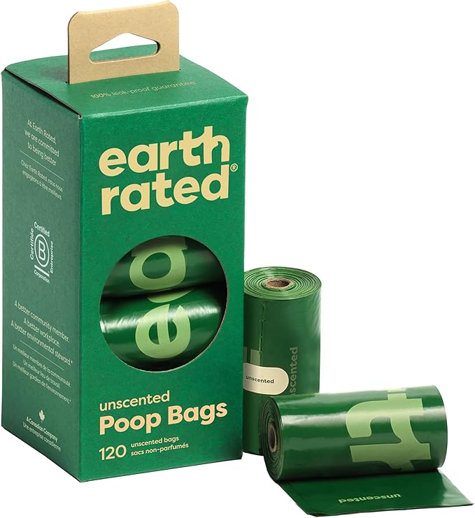 Earth Rated Poop Bags for Dogs Guaranteed Leak Proof and Extra Thick Waste Bag Refill Rolls, Unscented, 120 Count-PawvioPets