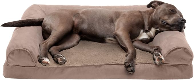 Furhaven Orthopedic Dog Bed for Large/Medium Dogs w/ Removable Bolsters & Washable Cover, For Dogs Up to 55 lbs - Plush & Suede Sofa - Almondine, Large-PawvioPets