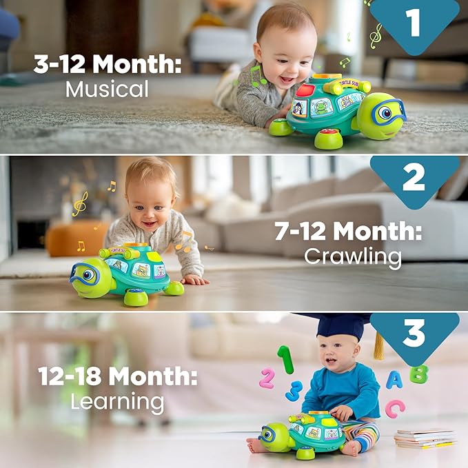 Educational Baby Toys 6-12 Month, Musical Crawling Turtle, Infant Toys for 6 7 8 9 10 Month Old Boy Girl, Christmas Bilingual Baby Gifts for 3-6-9-12 Months-PawvioPets