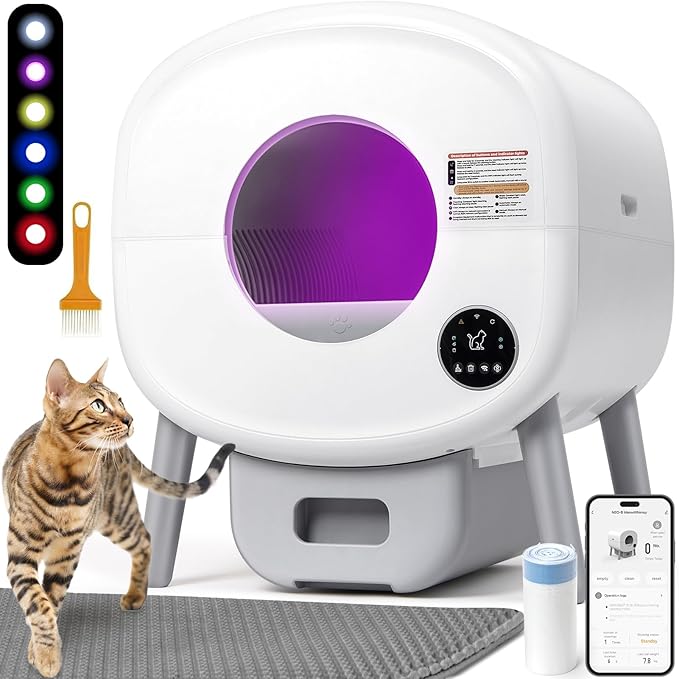 Automatic Cat Litter Box Self Cleaning for Multiple Cats – XL Smart Litter Box with App Control, Odor-Free Waste Disposal, Quiet Operation, Safety Sensors, Compatible with Clumping Litter-PawvioPets