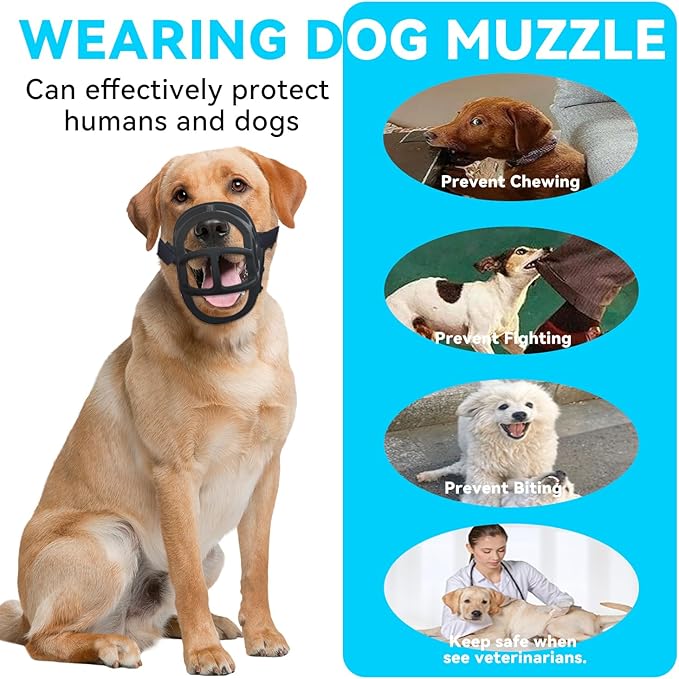 Dog Muzzle, OKKIC Basket Muzzle Anti Biting Chewing, Sturdy Lightweight Muzzle Allows Panting Drinking,Muzzle for Small Medium Large Dogs, Suitable for Grooming Trimming Training (Black, Size5)-PawvioPets