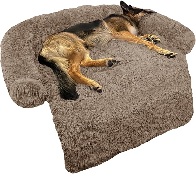 Calming Dog Bed Fluffy Plush Dog Mat for Furniture Protector with Removable Washable Cover for Large Medium Small Dogs and Cats (Large(45x37x6), Camel)-PawvioPets