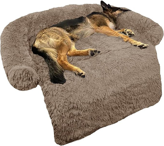 Calming Dog Bed Fluffy Plush Dog Mat for Furniture Protector with Removable Washable Cover for Large Medium Small Dogs and Cats (Large(45x37x6), Camel)-PawvioPets