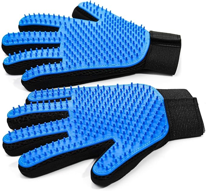 Cat & Dog Grooming Gloves for Shedding - Efficient Deshedding Pet Grooming Gloves 2-in-1 Deshedding Brush & Massage Mitt-Safe for Dogs & Cats (1 Pair Blue)-PawvioPets