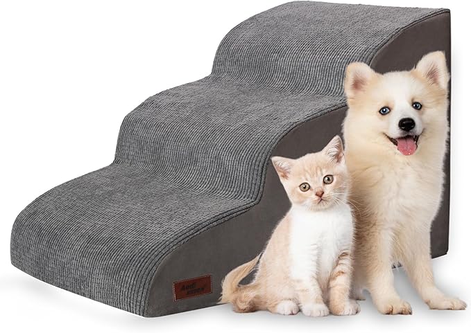 3-Step Dog Ramp and Stairs for Sofa and Chair - Non-Slip Sturdy Pet Steps for Small Dogs and Cats,15.7" H,Grey-PawvioPets