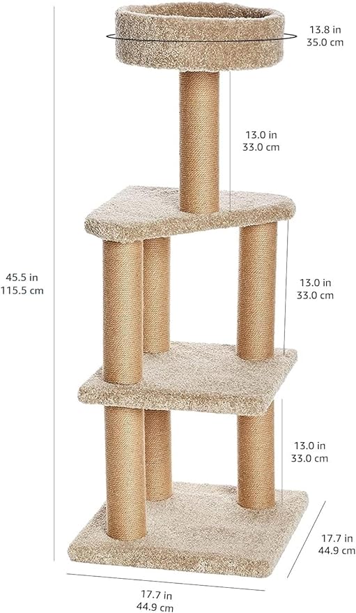 Amazon Basics Cat Tree - Indoor Cat & Kittens Multi-Level Climbing Activity Tower with Scratching Posts, Large (45.9"H) - Beige-PawvioPets