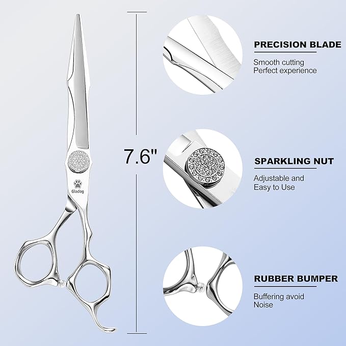 GLADOG 7" Premium 9CR Dog Grooming Scissors with Full Diamond Pivot Nut - Professional Straight Dog Scissors for Grooming, Ideal Dog Shears for Precise Trimming, Pet Grooming Scissors, Grooming Shear-PawvioPets