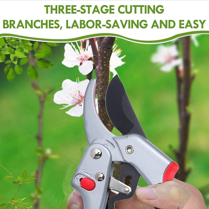 Garden clippers, premium Germany pruners, Work 3 times easier, professional ratchet pruning shears, cutting rose, flower, hedge, stem, tree, Sharp gardening scissors, Arthritis weak hand snips-PawvioPets