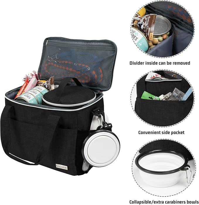 BAGLHER Dog Travel Bag Backpack Pet Supplies Backpack Pet Accessories Storage Bag 5-Piece Set with Shoulder Strap 2 Lined Pet Food Containers 4 Foldable Feeding Bowls Essential Kit for Pet Travel-PawvioPets