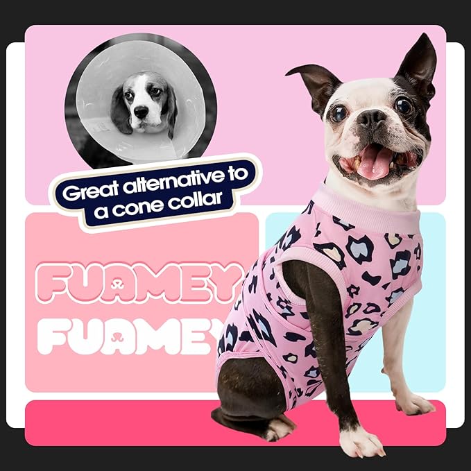 FUAMEY Recovery Suit for Dogs After Surgery,Soft Breathable Dog Bodysuit E-Collar & Cone Alternative Surgical Suit,Male Female Dog Neuter Spay Suits Anti Licking Wounds Onesie Pink Leopard XXL-PawvioPets