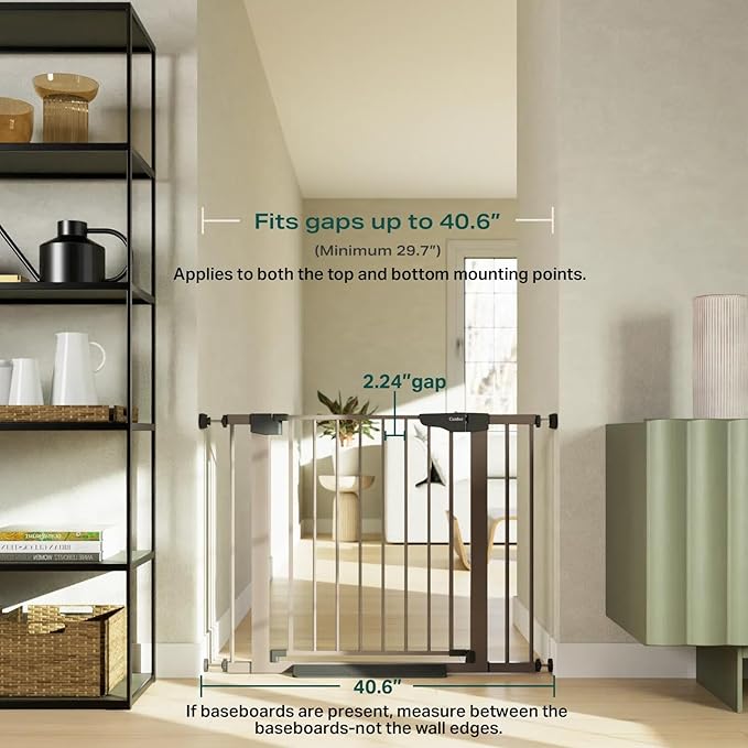 Cumbor 29.7-40.6" Baby Gate for Stairs, Mom's Choice Awards Winner-Dog Gate for Doorways, Pressure Mounted Self Closing Pet Gates for Dogs Indoor, Durable Safety Child Gate with Easy Walk Thru Door-PawvioPets