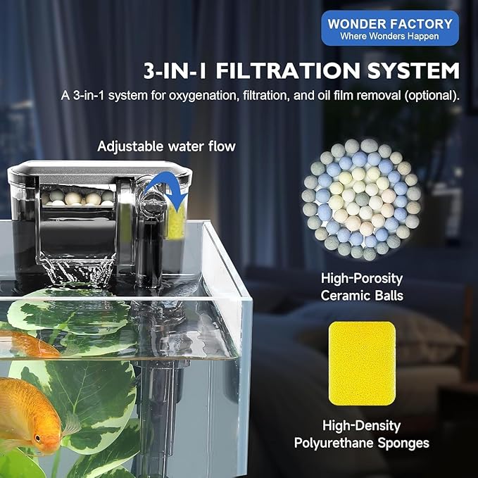 Desktop Glass Fish Tank 1.25 Gallons Small Aquarium Set, Self Cleaning Filter System Bright LED Light Gravel Plant Cleaning Tool, Betta Small Space Kit Easy Setup Space Saving Design-PawvioPets