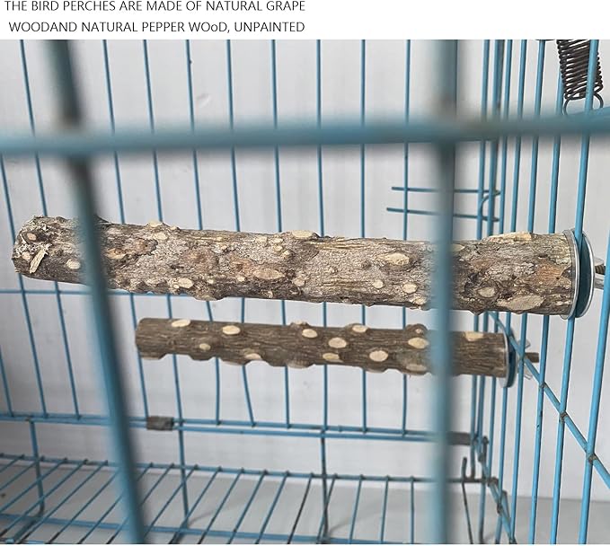 Allazone 5 PCS Natural Wooden Parrot Stand Bird Perch Stand Grape Stick Hanging Multi Branch Perch for Parrots, Bird Cage Accessories-PawvioPets