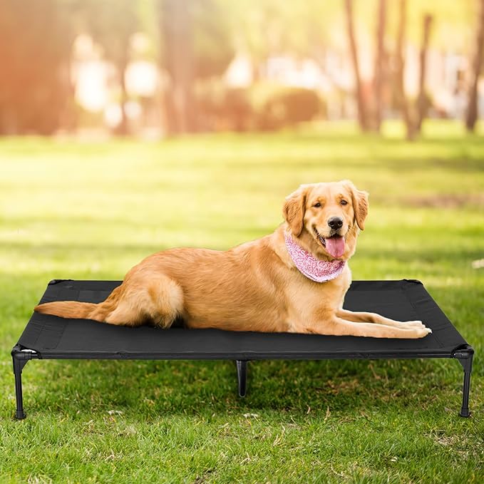 Elevated Dog Bed for Outdoor, Large Raised Dog Cot with Washable Mesh, Cooling Pet Cot Chew Proof for Outside Camping, 42"x30" Brown-PawvioPets