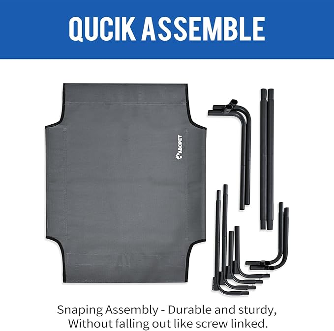 Elevated Dog Beds Extra Large Raised Dog Cots Outdoor Dog Bed Waterproof Pet Cots Stable and Easy Assembly, Teslin Fabric with 1.2mm Thick Iron Frame, Breathable, Ultra-Sturdy，Grey, 54*37*8.7-PawvioPets