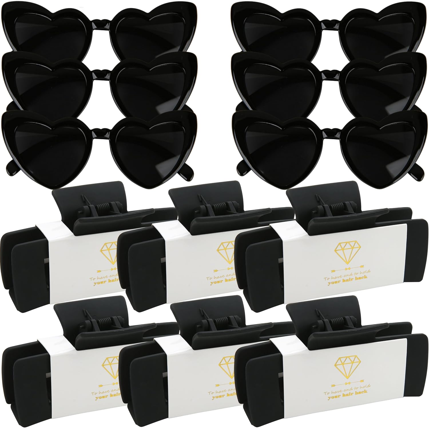 12pcs Bridesmaid Proposal Gifts 4.1inch square Bachelorette Claw Clips Sunglasses set of 12 Girls Trendy Cute Hair Clips for Wedding Party Favors(Black 12pcs)
