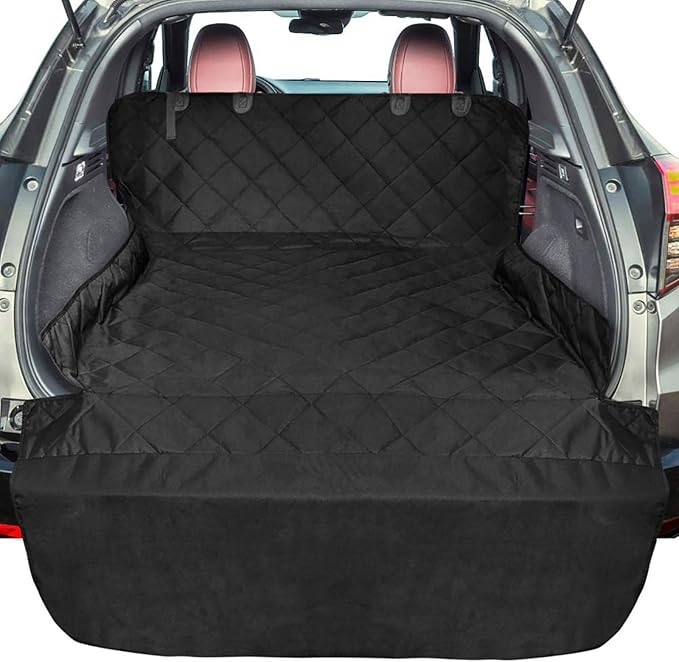 F-color SUV Cargo Liner for Dogs, Upgraded Extra Large Water Resistant Pet Cargo Cover Dog Seat Cover Mat for SUVs with Bumper Flap Protector, Non-Slip, Wear-Proof, Universal Fit, Black-PawvioPets