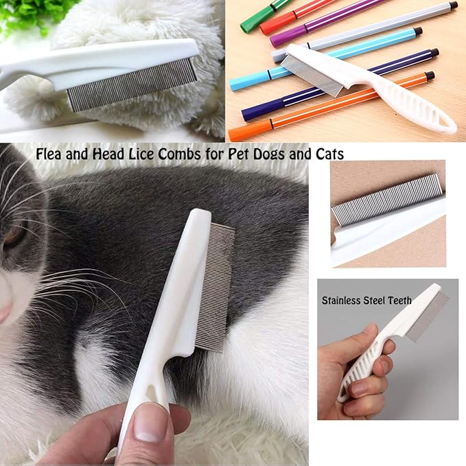 7 Pcs Pet Dog Grooming Comb, Metal Head Comb for Long Hair, Dog Tear Stain Remover Combs, Hair Combs Remover for Dogs Cats, Pet Grooming Tool Removes Crust, Mucus and Stains - 5 Types-PawvioPets