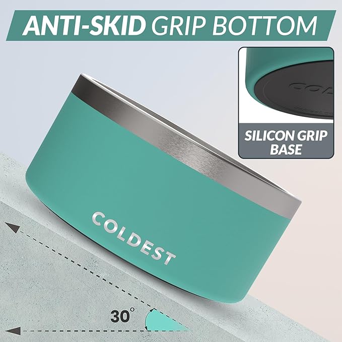 Coldest Dog Bowl - Anti Rust Metal, Non Slip, 3 Layers Insulated Stainless Steel Dog Bowls - Spill Proof & Heavy Duty - Water Bowl for Dogs, Cats & Pets, Dish Washer Safe (200 oz, Terraform Green)-PawvioPets