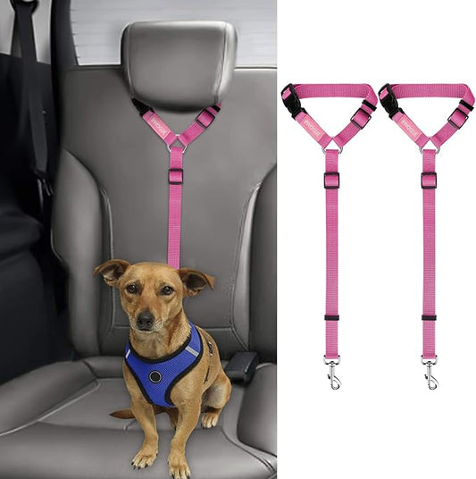 BWOGUE 2 Packs Dog Cat Safety Seat Belt Strap Car Headrest Restraint Adjustable Nylon Fabric Dog Restraints Vehicle Seatbelts Harness-PawvioPets