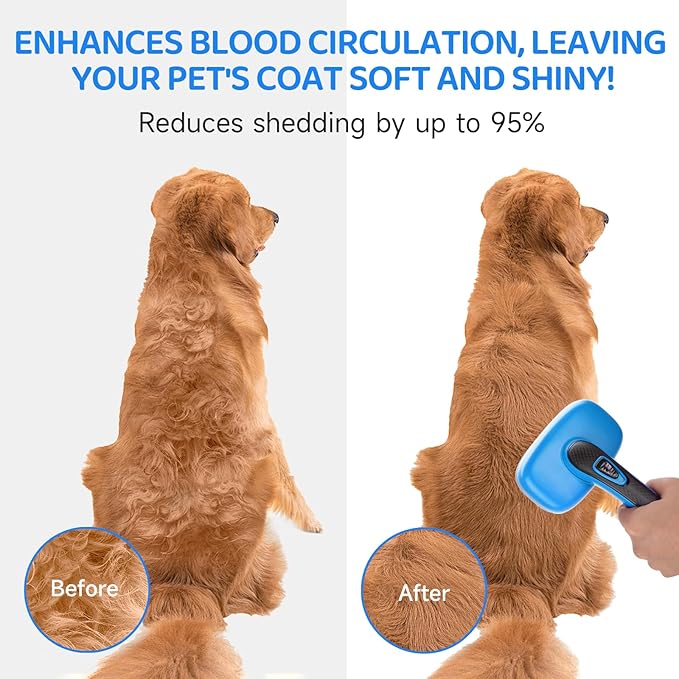 Dog Brush Kit – 3 PCS Grooming Set with Self-Cleaning Brush, Undercoat Rake & Pet Bath Brush. Great for Shedding, Tangles & Dirt Removal – Ideal for Long & Short Haired Dogs & Cats, Blue-PawvioPets