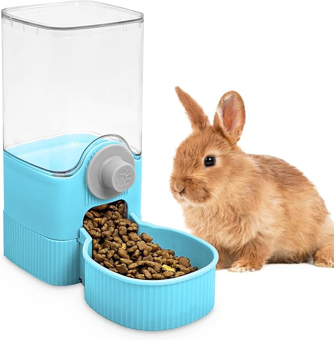 Fhiny Rabbit Food Dispenser, 40oz Large Capacity Hanging Gravity Bunny Feeder for Cage Automatic Guinea Pig Feeding Bowls Pet Food Storage for Guinea Pig Bunny Ferret Chinchilla Cat Puppy-PawvioPets