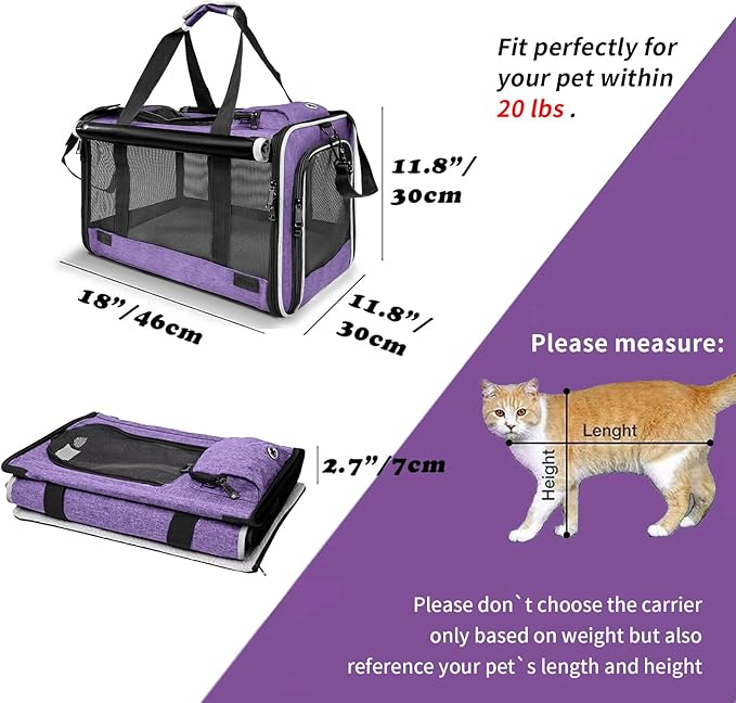Carrying Bag for Yorkie Dog Travel Kennel Ventilated Softside Pet Carrier Tiny Dog Crate for Teacup Poodle 12lb Large Kitty Transport Cage with Cover Chihuahua Supply Purple-PawvioPets