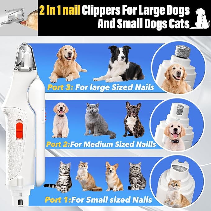 2 in 1 Dog Nail Clippers and Grinder with Lights & Cat Nail Clipper for Large Medium Small Dogs Cats Nail Trimmers USB Rechargeable with 2 LED Lights Dog Claw Care for Non-Black Nails-PawvioPets