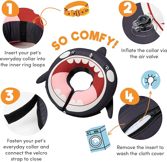 BENCMATE Inflatable Dog Cone Collar Alternative, Soft Dog Cone for Small Medium Large Dogs and Cats, Neck Recovery ECollar Donut Collar After Surgery (Large+, Orca)-PawvioPets