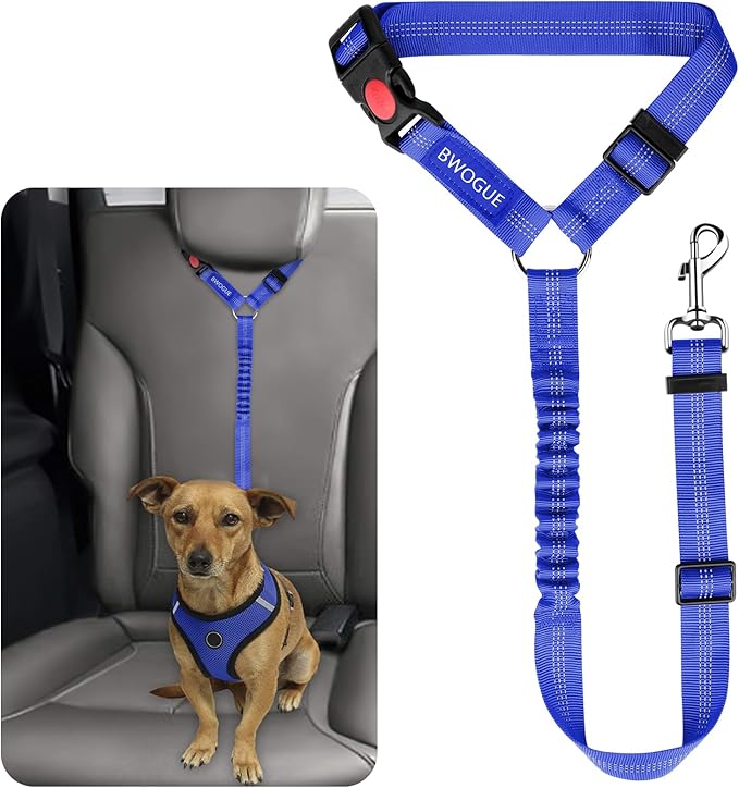 BWOGUE Pet Dog Cat Seat Belts, Car Headrest Restraint Adjustable Safety Leads Vehicle Seatbelt Harness (1 Pack)-PawvioPets