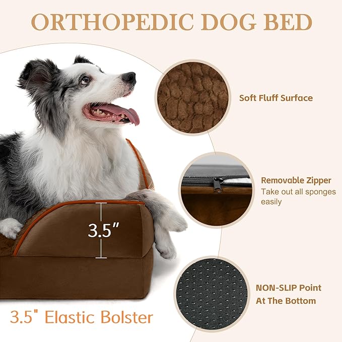 Comfort Expression Small Dog Beds Waterproof Orthopedic Foam Dog Sofa Beds for Medium Dogs Comfy Pet Bed with Washable Removable Cover & Non-Slip Bottom(Small,Chocolate Brown)-PawvioPets