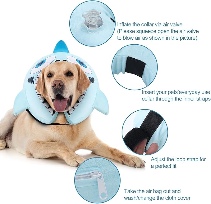 CuteBone Inflatable Dog Donut Collar with Removable Soft Fleece Covers for Small/Medium/Large Dogs and Cats After Surgery GWB12M-PawvioPets