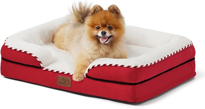 Bedsure Orthopedic Dog Beds for Small Dogs - Washable Small Dog Cat Bed Waterproof, Comfort Pet Couch Sofa with Washable Removable Cover, Pets Bed with Nonskid Bottom, Red, 24"-PawvioPets