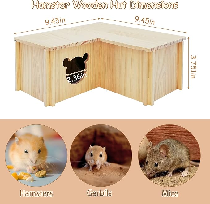 Fhiny Wooden Hamster House, Multi-Chamber Hamster Hideout & Tunnel Detachable Activity Room Exploring Toys Rats Habitat Decor for Dwarf Hamsters Gerbils Mice Lemmings (Small)-PawvioPets