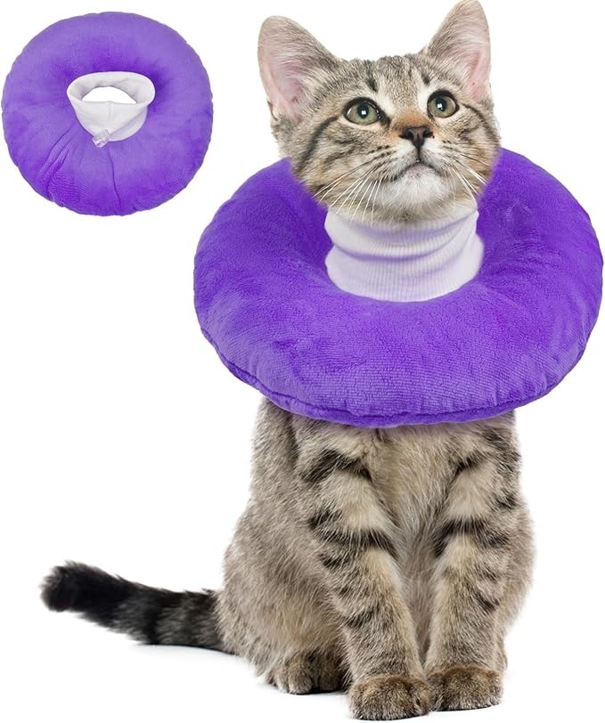 BRKURLEG Cat Recovery Collar Soft Cat Cones Pet Neck Protector Adjustable Kitten Cones to Stop Licking After Surgery Pet Elizabethan Collar for Cats Kittens, Purple, M-PawvioPets