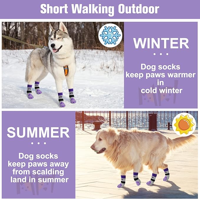 BEAUTYZOO Anti-Slip Dog Socks,Dog Shoes for Hot/Cold Pavement,Paw Protectors with Grips 3 Pairs for Puppy Small Medium Large Senior Old Dogs,Dog Socks to Prevent Licking and Hardwood Floor Protection-PawvioPets